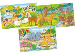 GOKI Drevené puzzle Zvieratá 3x24 dielikov