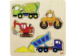 GOKI Drevené vkladacie puzzle Stavebné stroje