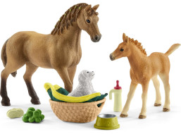 SCHLEICH Horse Club® 42432 Set žriebä a Quarter kôň so šteniatkom a doplnky