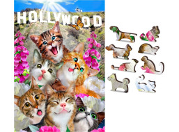 WOODEN CITY Drevené puzzle Mačiatka v Hollywoode 2v1, 75 dielikov EKO