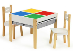 ECOTOYS Detský drevený stôl s hracou doskou a dvoma stoličkami