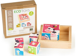 ECOTOYS Drevené kocky Zvieratká, 8 kociek