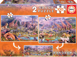 EDUCA Puzzle Panorama Divoké zvieratá 2x100 dielikov