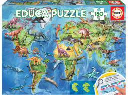 EDUCA Puzzle Mapa sveta s dinosaurami 150 dielikov