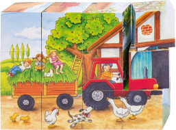 GOKI Drevené kocky Ročné obdobie na statku, 12 kociek