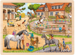 GOKI Drevené puzzle Jazdecká stajňa 96 dielikov
