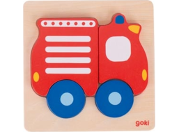 GOKI Drevené vkladacie puzzle Hasičské auto 4 dieliky