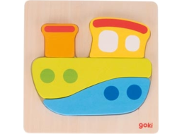 GOKI Drevené vkladacie puzzle Loď 4 dieliky