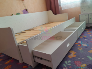 Detská posteľ so zásuvkami ŠIMON 200x80 cm - biela - rozložiteľná na 200x160 cm