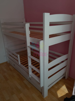 Detská poschodová posteľ z masívu borovice CYRIL s prístelkou a šuplíky - 200x90 cm - BIELA