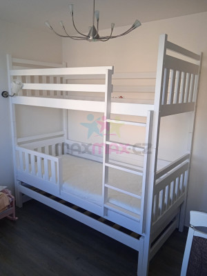 Detská poschodová posteľ s prístelkou z MASÍVU 200x90cm bez šuplíku - PPV004