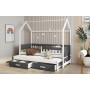 Detská domčeková posteľ z masívu borovice JASPER so šuplíkmi a prístelkou - 180x80 cm - biela/antracit