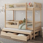 Detská poschodová posteľ z masívu borovice EVAN s prístelkou a šuplíky - 180x80 cm - prírodná borovica