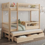 Detská poschodová posteľ z masívu borovice EVAN s prístelkou a šuplíky - 180x80 cm - prírodná borovica