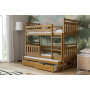Detská poschodová posteľ z masívu borovice PETR s prístelkou a šuplíky - 200x90 cm