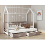 Dětská domečková postel z masivu borovice JASPER se šuplíky a přistýlkou - 180x80 cm - bílá/trufel
