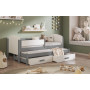 Detská posteľ z masívu borovice OWEN s prístelkou a šuplíky - 180x80 cm - šedá/biela