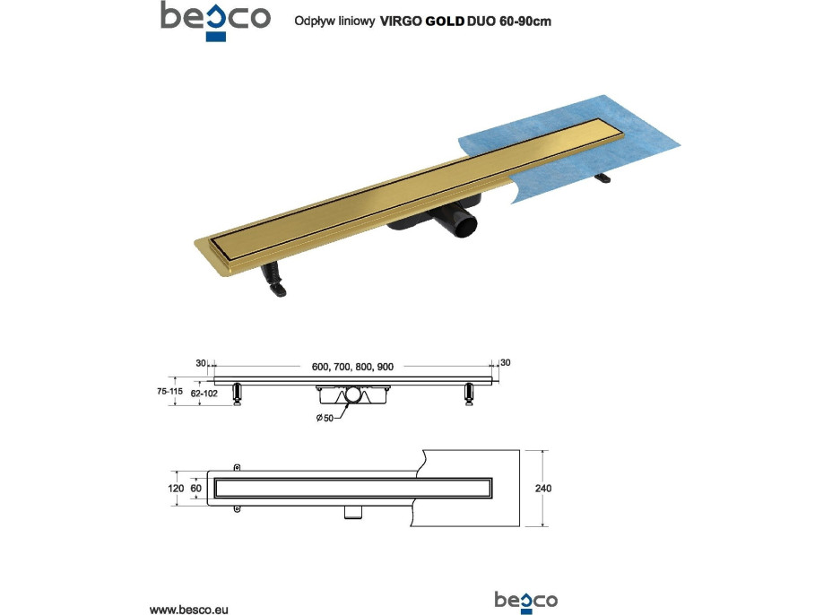 Odtokový žľab VIRGO DUO GOLD