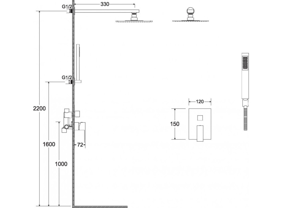 Podomietkový sprchový set SLIM MODERN/VARIUM II Čierna