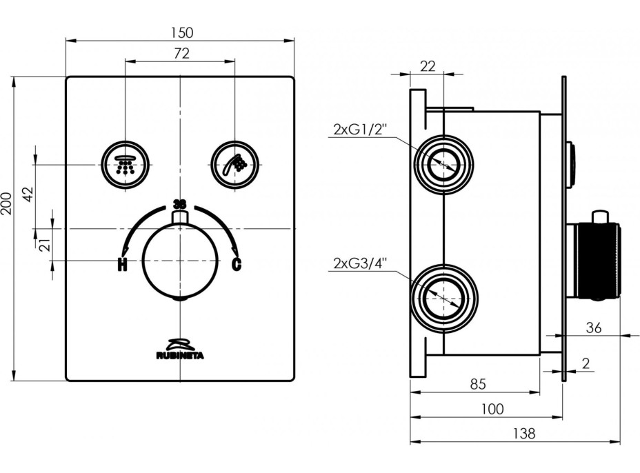 Termostatická podomietková batéria Thermo-2F