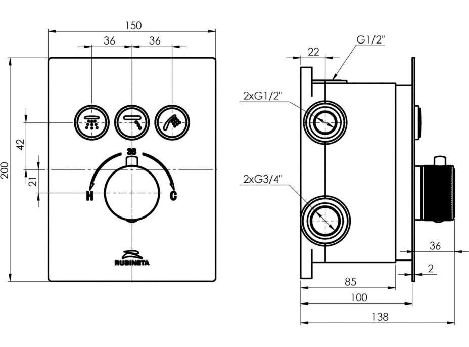 Termostatická podomietková batéria Thermo-3F