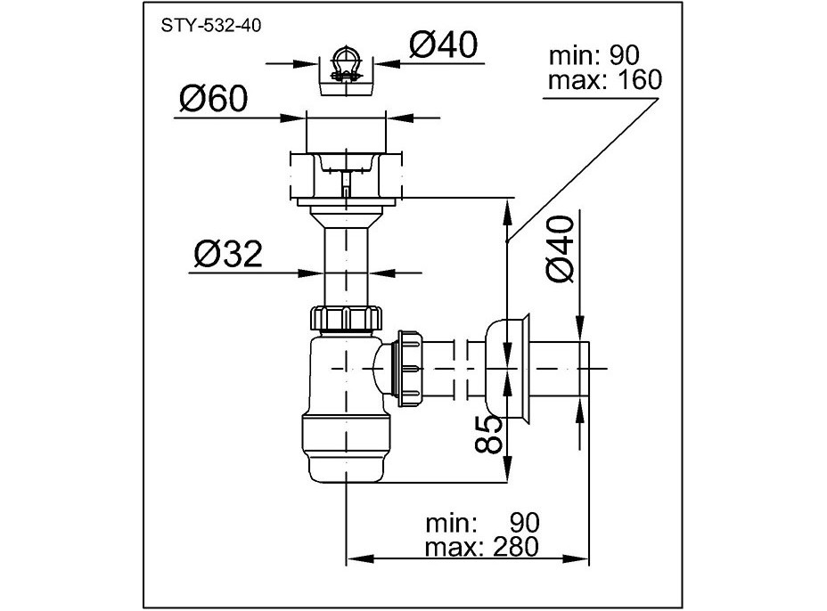 Umývadlový sifón STY-532-40