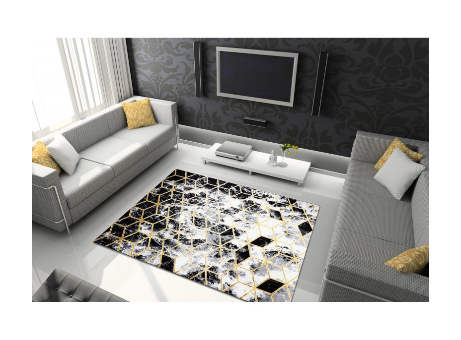 Kusový koberec Gloss 409A 82 3D cubes black/gold/grey