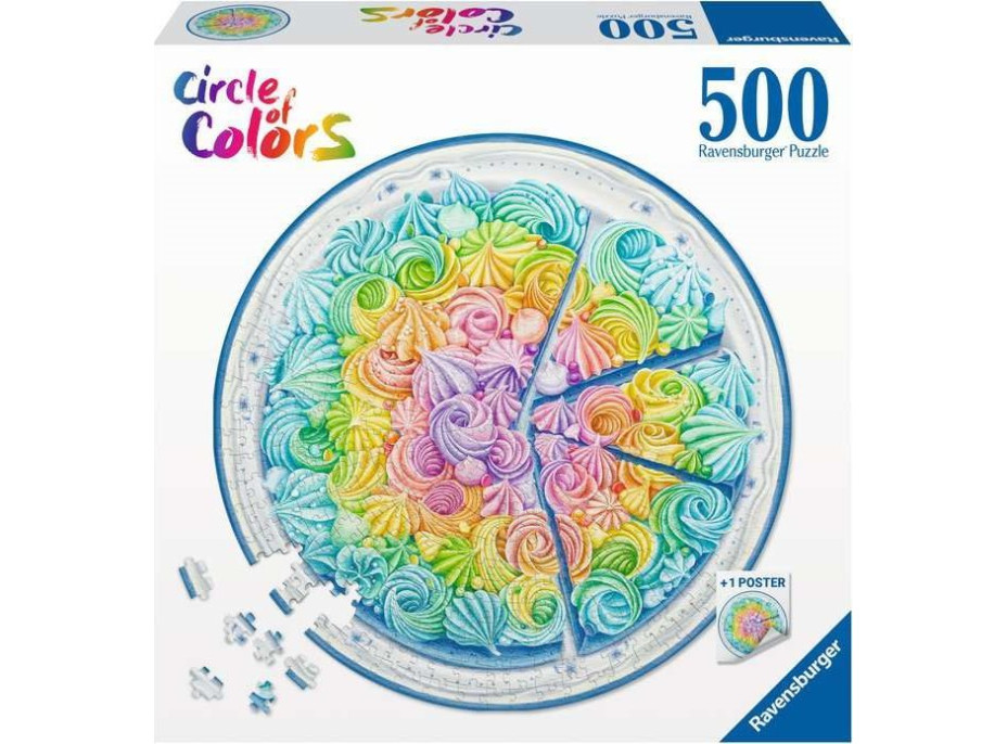 RAVENSBURGER Okrúhle puzzle Kruh farieb: Dúhová torta 500 dielikov