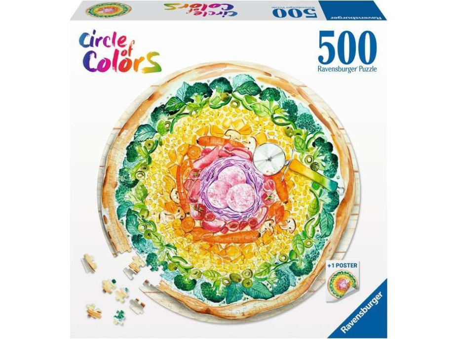 RAVENSBURGER Okrúhle puzzle Kruh farieb: Pizza 500 dielikov