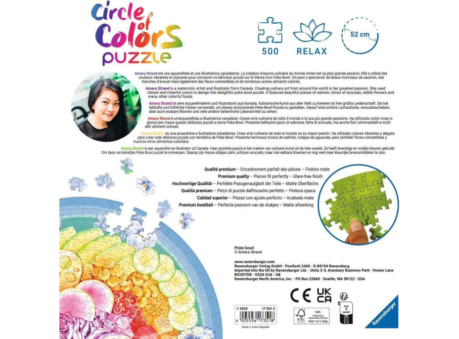 RAVENSBURGER Okrúhle puzzle Kruh farieb: Poke Bowl 500 dielikov