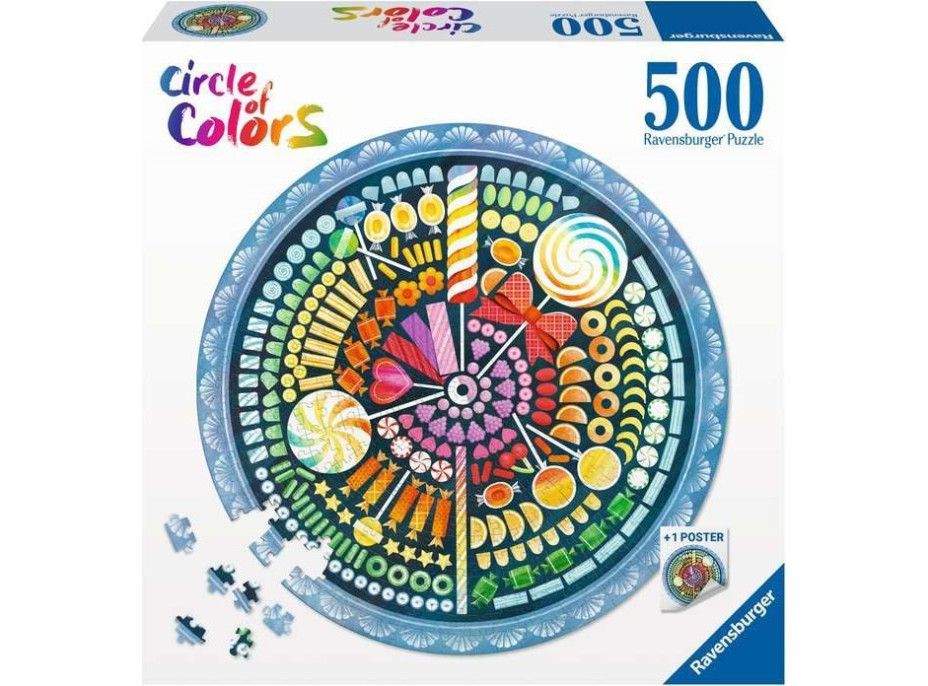 RAVENSBURGER Okrúhle puzzle Kruh farieb: Sladkosti 500 dielikov