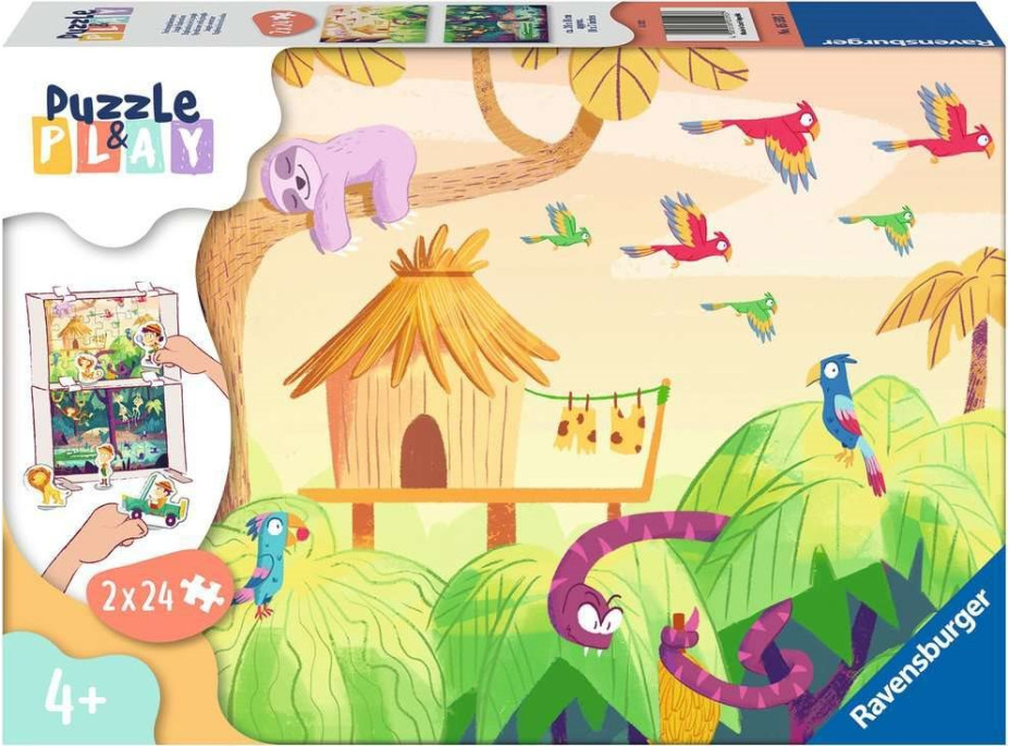 RAVENSBURGER Puzzle&Play: Dobrodružstvo v džungli 2x24 dielikov