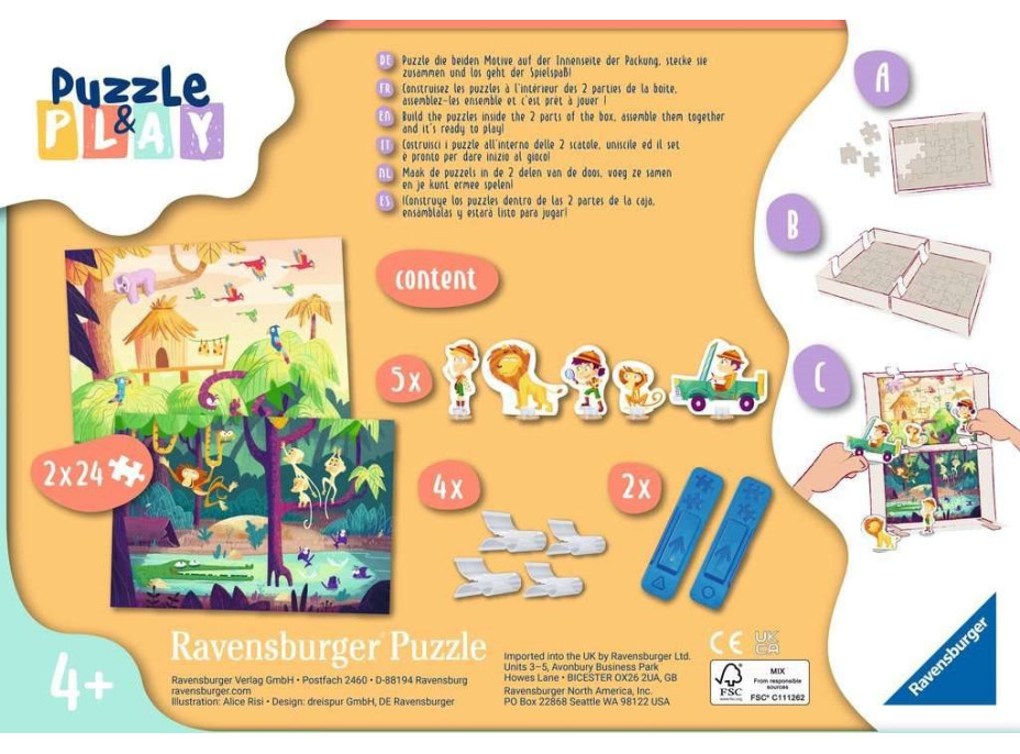 RAVENSBURGER Puzzle&Play: Dobrodružstvo v džungli 2x24 dielikov
