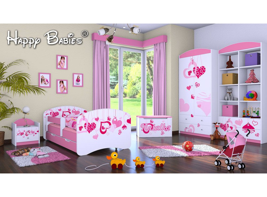Detská posteľ so zásuvkou 180x90cm FALL IN LOVE - ružová
