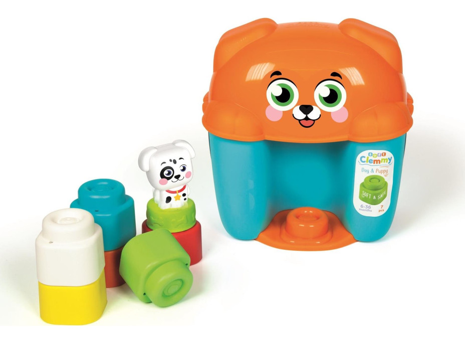CLEMENTONI SOFT CLEMMY Box s vekom Pes a šteniatko so 6 kockami