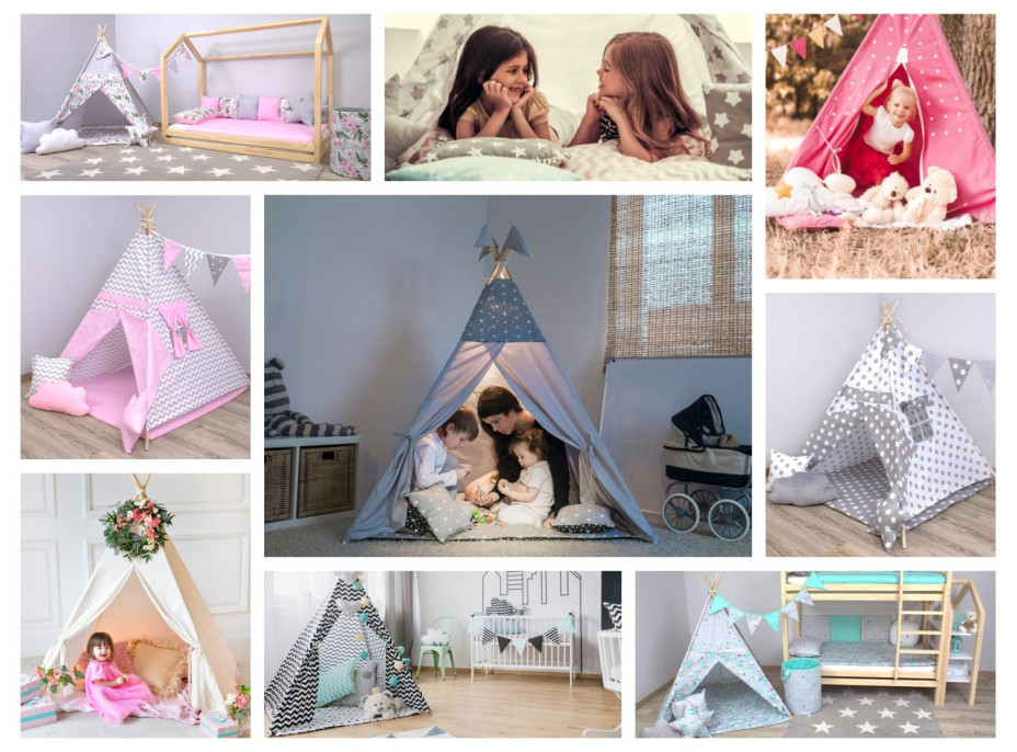 Detský stan TEEPEE (TÍPÍ) HNEDÝ S HVIEZDIČKAMI + doplnky