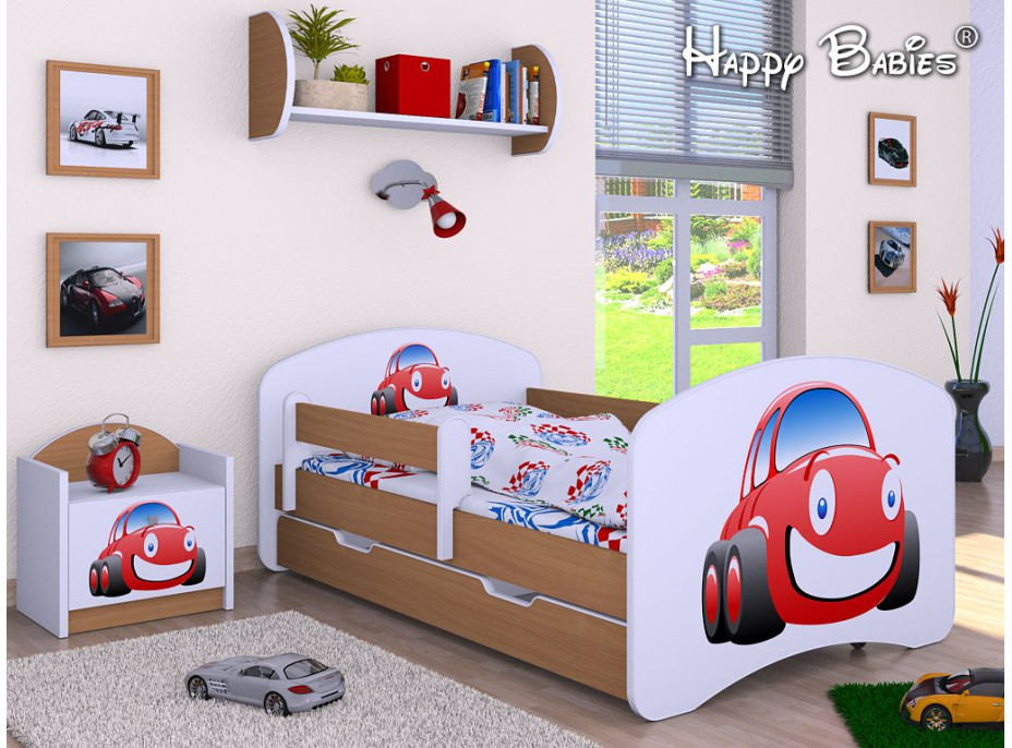 Detská posteľ so zásuvkou 180x90cm AUTÍČKO - buk