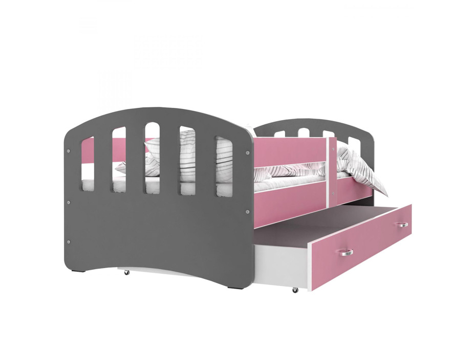 Detská posteľ so zásuvkou HAPPY - 160x80 cm - ružovo-šedá