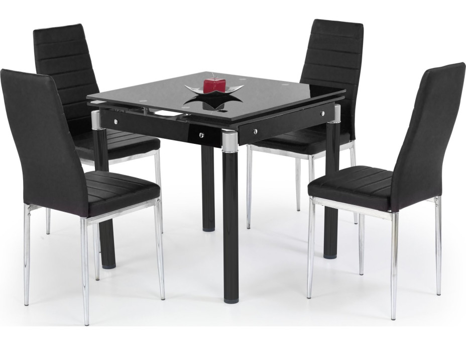 Jedálenský stôl KEN 80(130)x80x76 cm - rozkladací - sklo/čierny