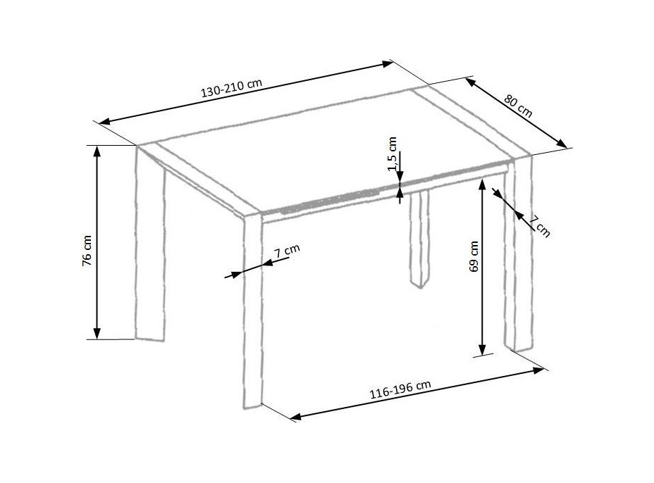 Jedálenský stôl STAN - 130(210)x80x76 cm - rozkladací - biely