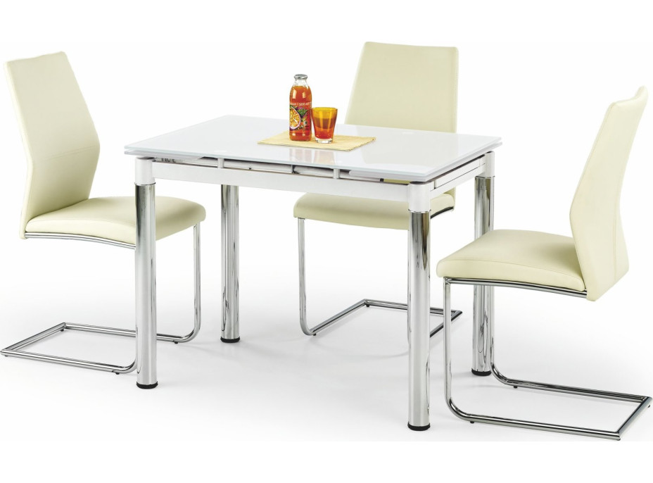 Jedálenský stôl LOGY - 96(142)x70x75 cm - rozkladací - sklo/biely