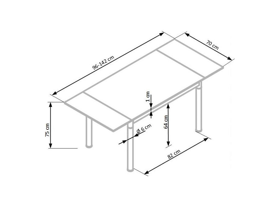 Jedálenský stôl LOGY - 96(142)x70x75 cm - rozkladací - sklo/biely