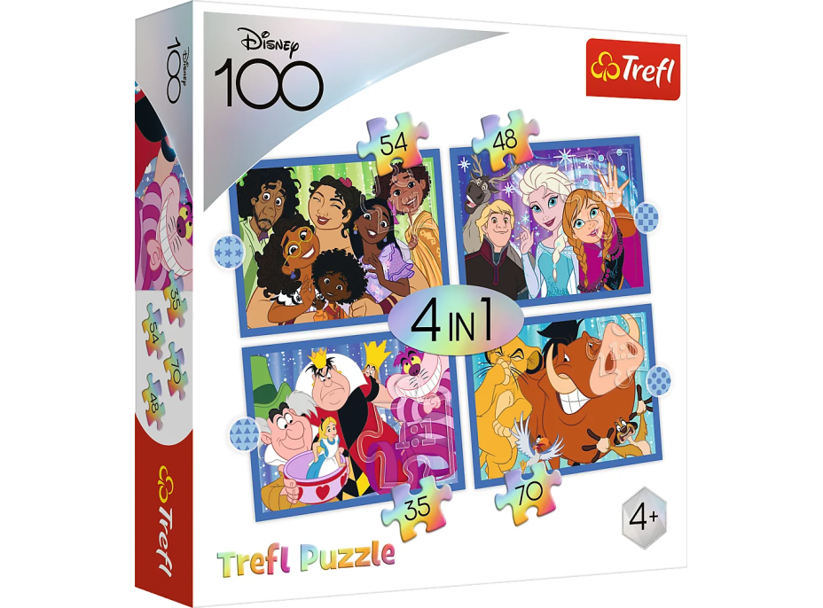 TREFL Puzzle Disney 100 rokov: Disneyho veselý svet 4v1 (35,48,54,70 dielikov)