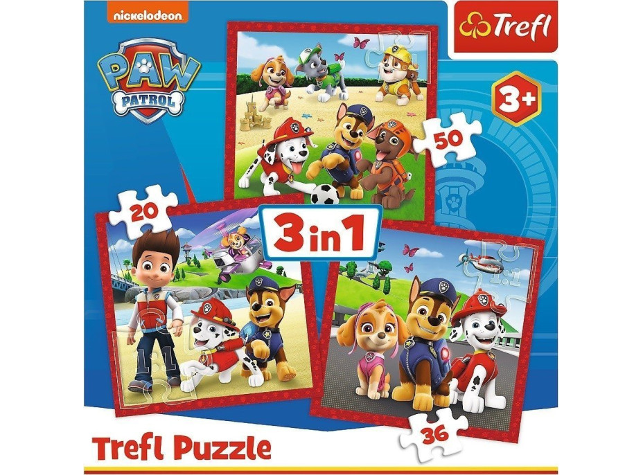 TREFL Puzzle Tlapková patrola: Veselí psíci 3v1 (20,36,50 dielikov)