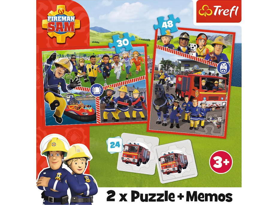 TREFL Sada 3v1 Požiarnik Sam (2x puzzle + pexeso)