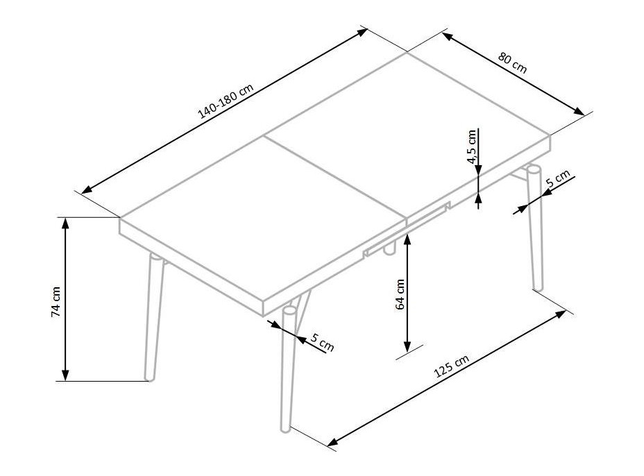 Jedálenský stôl CARTER - 140 (180) x80x74 - rozkladací - prírodný / čierna