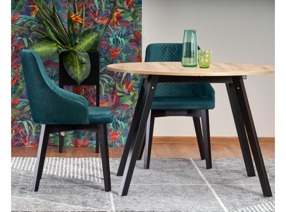 Jedálenský stôl RUBY - 102(142)x102x75 cm - dub artisan/čierny