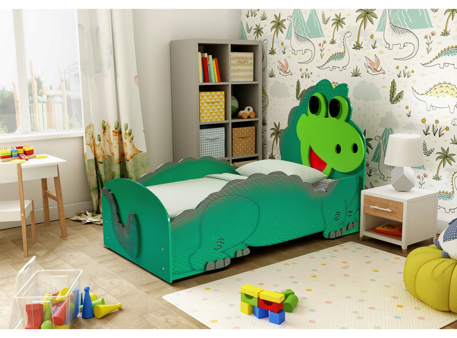 Detská posteľ 3D DINO 160x80 cm - zelená