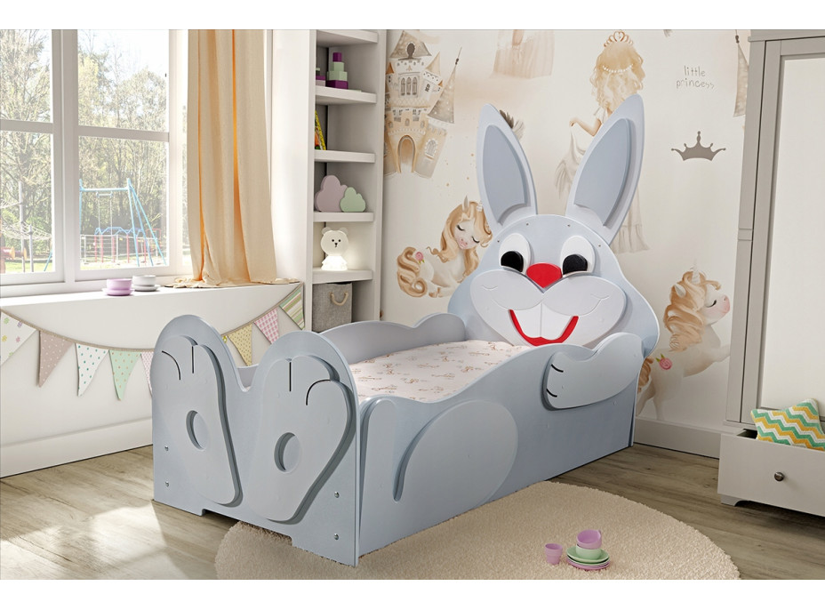 Detská posteľ 3D ZAJAČIK 200x90 cm - šedá