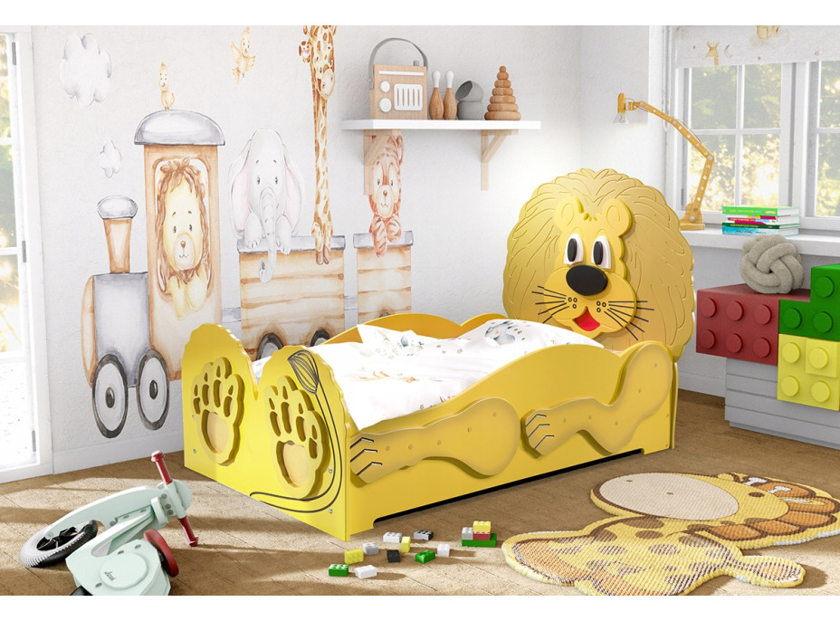 Detská posteľ 3D LEVÍČEK 160x80 cm - žltá